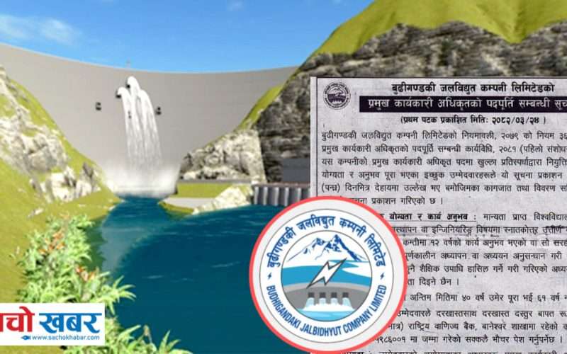 बुढीगण्डकी जलविद्युत कम्पनीमा सीईओ नियुक्तिका लागि दरखास्त खुला -SachoKhabar.com